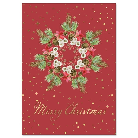 Current Sparkling Wreath Deluxe Foil Christmas Cards - Holiday Greeting Cards Set of 14, Large 5" x 7", Envelopes Included, Foil Accents & Lettering