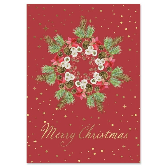 Current Sparkling Wreath Deluxe Foil Christmas Cards - Holiday Greeting Cards Set of 14, Large 5" x 7", Envelopes Included, Foil Accents & Lettering