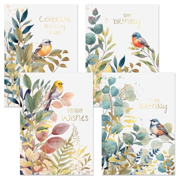 Current Spring Birds Birthday Greeting Cards Value Pack - Set of 8, Single Design, Large 5 x 7 Inch Cards, Sentiments Inside, Envelopes Included