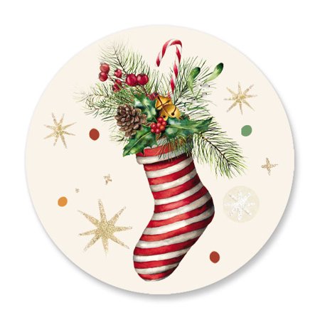 Current Stockings & Trims Christmas Envelope Seals, 72 Ct., Single Design, Self-Adhesvice on Flat-Sheets, 1.5" Diameter