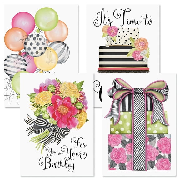 Current Striped Celebration Birthday Cards - Set of 8, Large 5" x 7"