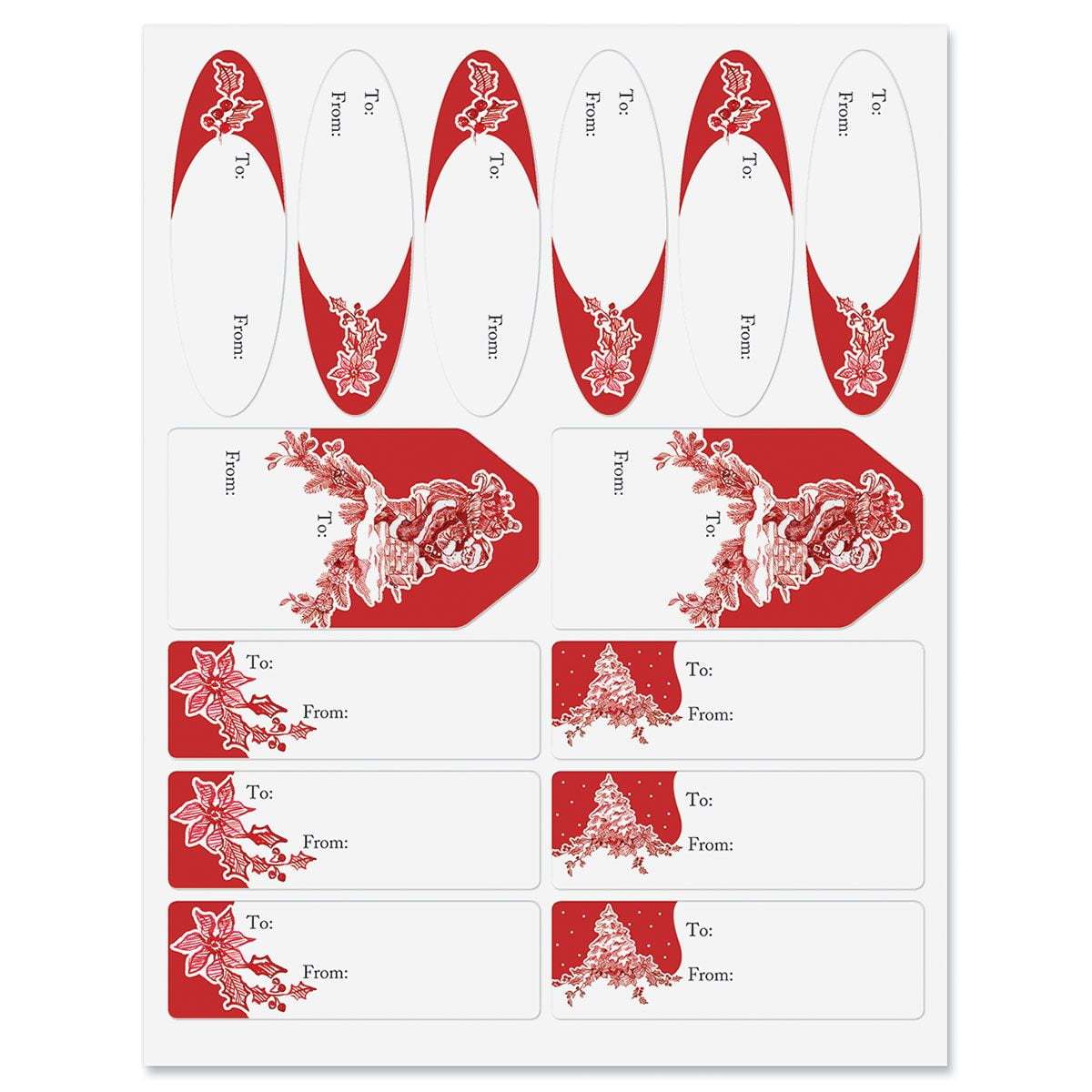 Current Toile Santa Gift Wrap To/From Labels, Set of 42 include 3 sizes ...