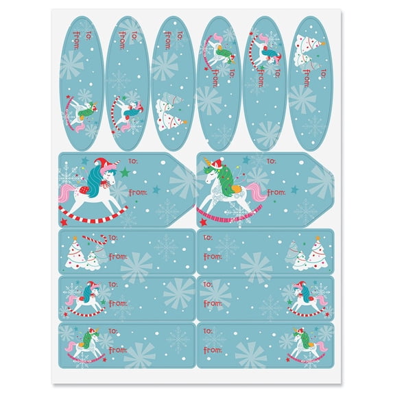 Current Unicorn Yuletide Gift Wrap To/From Labels, Set of 42 Include 3 Sizes/Shapes, Christmas Gift Presentation, Holiday, Celebration
