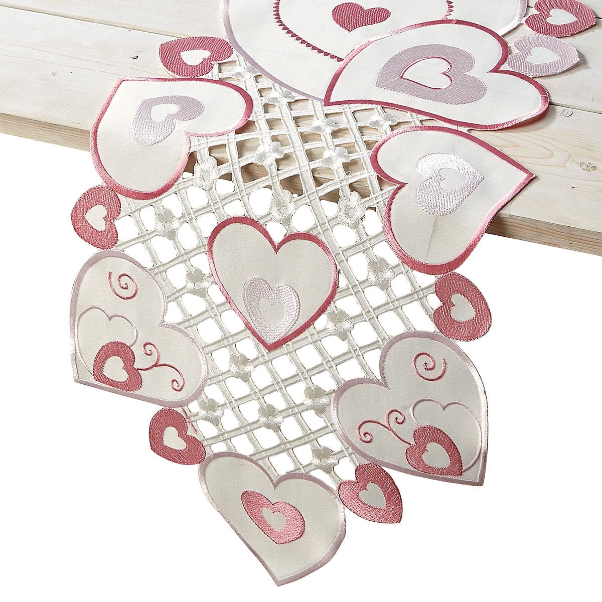 Current Valentine Hearts Table Runner - 13 x 72-Inch Pink Indoor & Outdoor Dining Decorations, Embroidered Home Decor, Holiday Centerpiece, Machine Washable Polyester