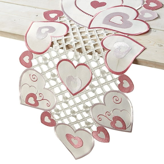 Current Valentine Hearts Table Runner - 13 x 72-Inch Pink Indoor & Outdoor Dining Decorations, Embroidered Home Decor, Holiday Centerpiece, Machine Washable Polyester