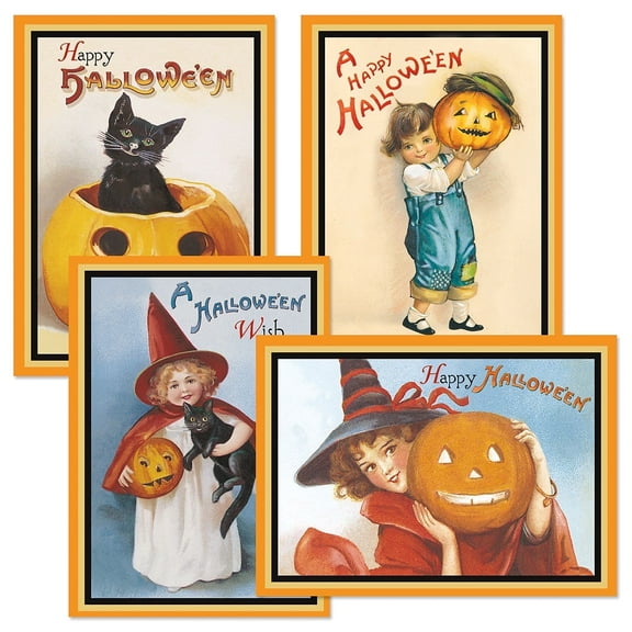 Current Victorian Halloween Greeting Card Set - 8 Large 5 x 7 Inch Cards, Retro Holiday Assortment