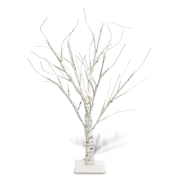 Current White Birch Twig LED Tabletop Holiday Tree, 15", 24 Lights & Timer, Mini Centerpiece Dcor