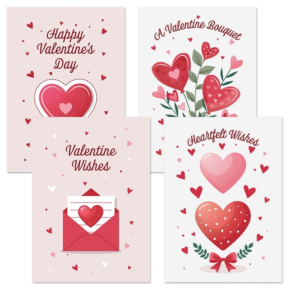 Current You and Me Valentine Cards, Set of 8, 2 each of 4 designs,With White Envelopes, For Kids & Adults, Large 5" x 7" Greetings Envelopes included, Printed in the USA