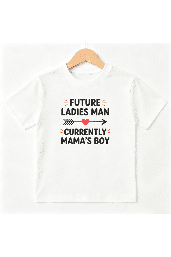 Currently Mama's Boy Boys Graphic Print T-Shirt, Funny Mama's Boy Slogan 100% Cotton Kids Short Sleeve Tee
