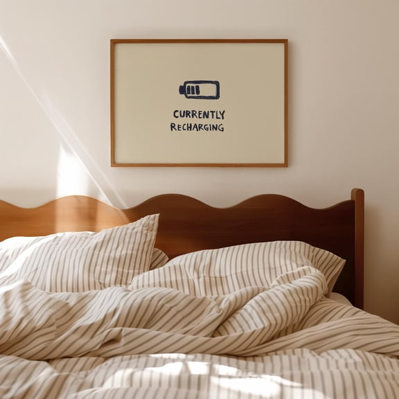 Currently Recharging Hand Drawn Bedroom Art Nap Quote Horizontal Rest Sign Unframed Paper Print