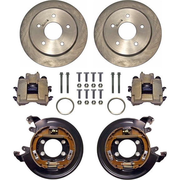 CURRIE DISC BRAKE KIT,REAR PARKING,BIG FORD NEW,11" ROTORS,CALIPERS,5x4.5 & 4.75