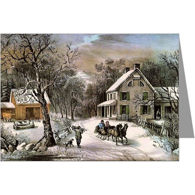 Currier And Ives Christmas American Homestead, Winter 8Greeting Cards