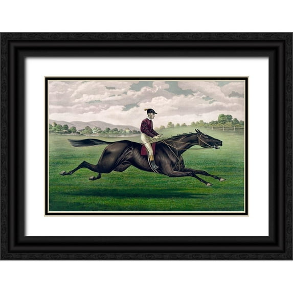 Currier and Ives 24x17 Black Ornate Wood Framed with Double Matting Museum Art Print Titled - Parole: brown gelding, by Imp. Leamington, dam Maiden by Lexington