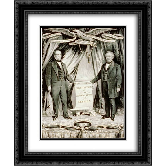 Currier and Ives 2x Matted 20x24 Black Ornate Framed Art Print 'Campaign poster for 1860 U.S. presidential candidate John Bell and his running mate, Edward Everett '
