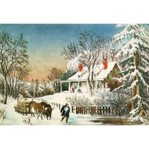 Currier & Ives "Bringing Home the Logs" (18th) Glossy Poster