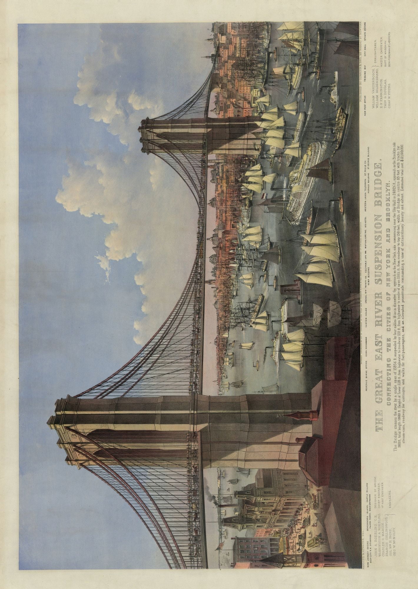 Currier & Ives Brooklyn Bridge c1874 Canvas Art - (18 x 24)
