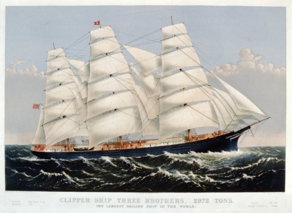 Currier & Ives Clipper Ship Three Brothers 1875 Canvas Art - (18 x 24)