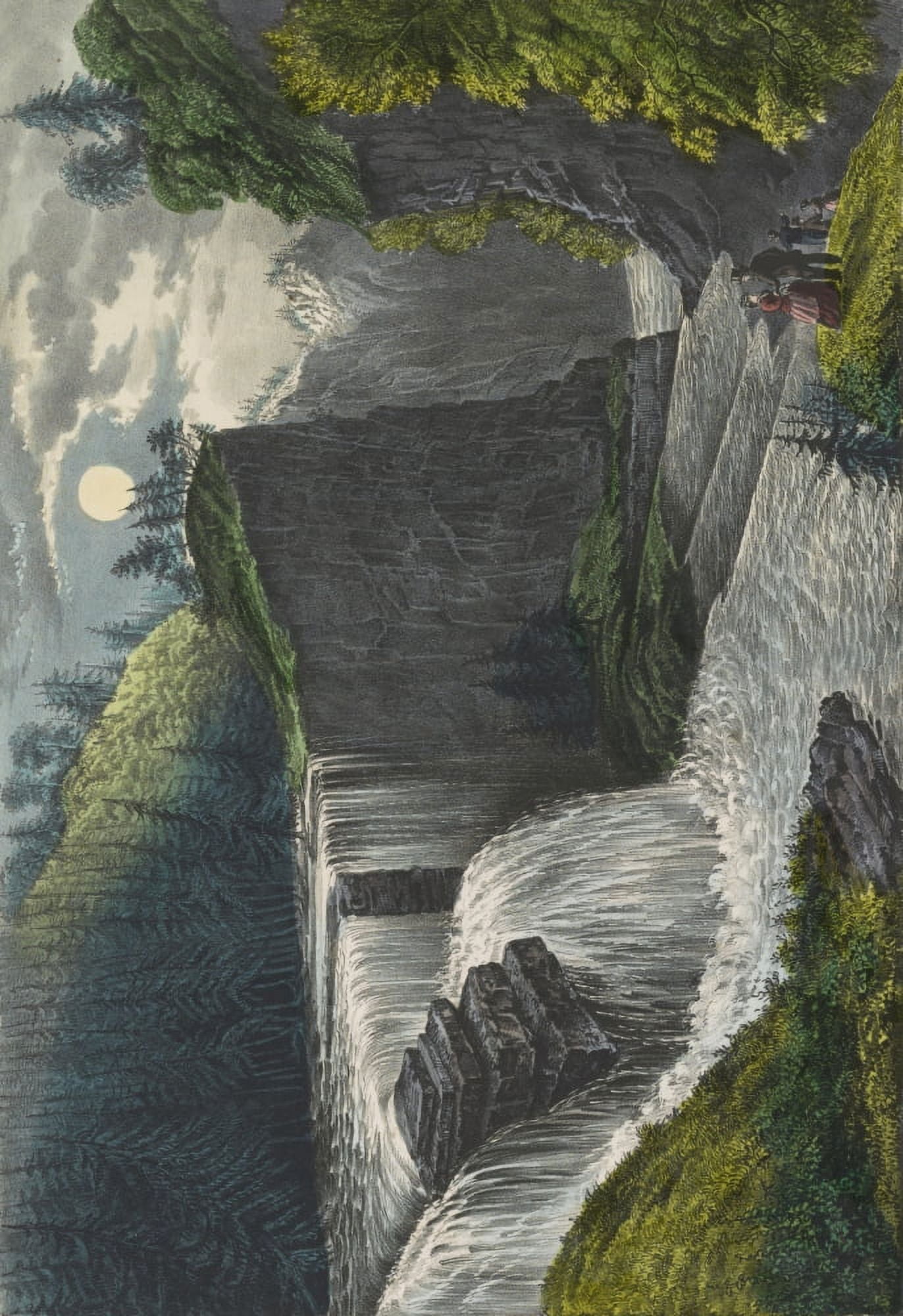 Currier & Ives Print 1856-84 View down the ravine at Trenton Falls NY Canvas Art - (18 x 24)