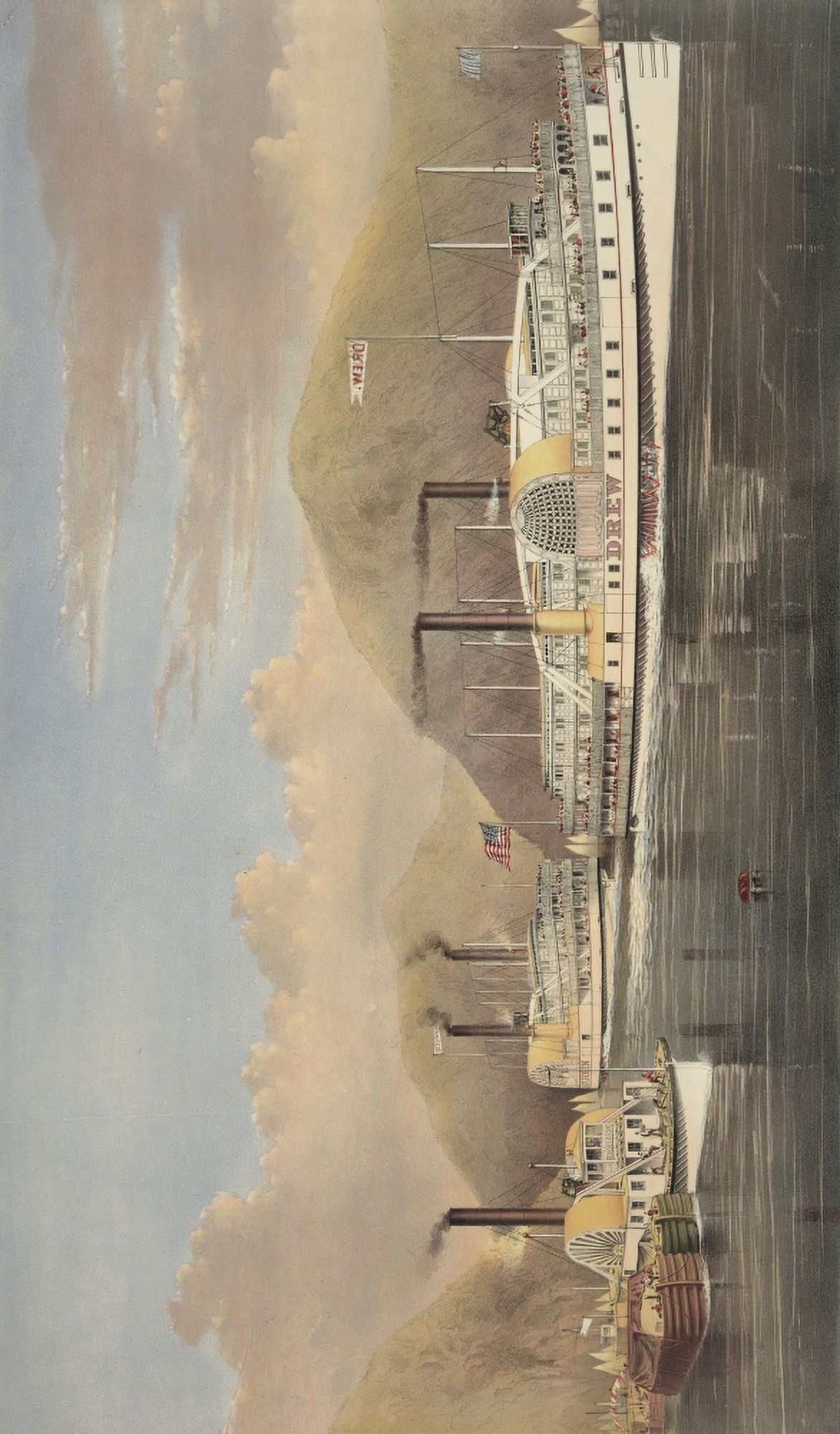 Currier & Ives Print 1874 Steamboats on the Hudson Canvas Art -  (18 x 24)