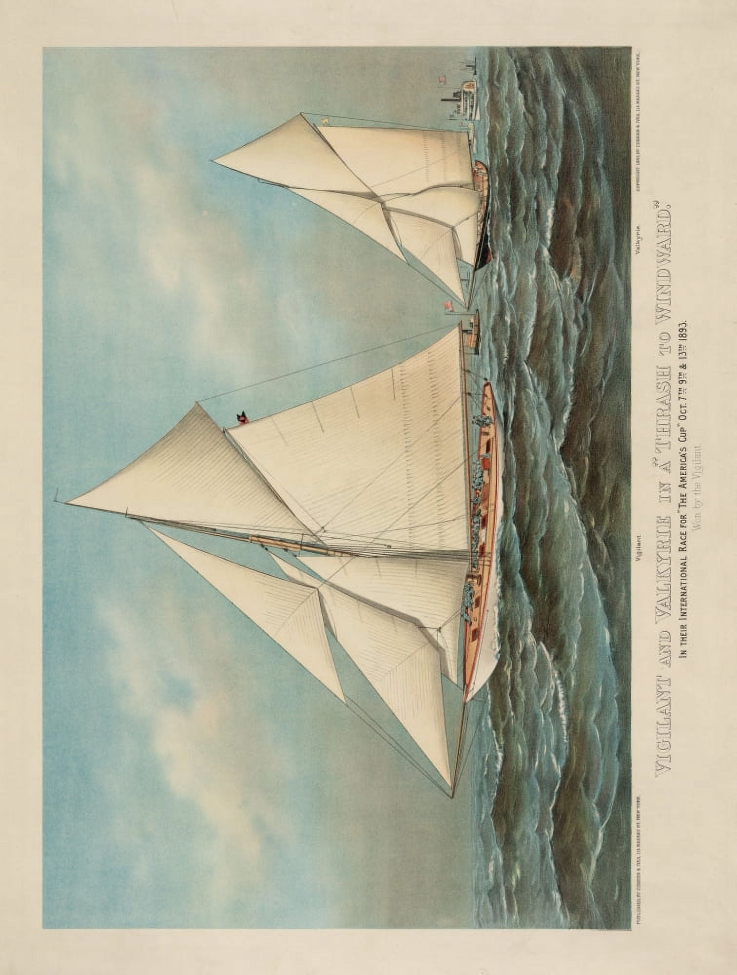 Currier & Ives Print 1893 Race for The Americas Cup 1893 Canvas Art - (24 x 36)