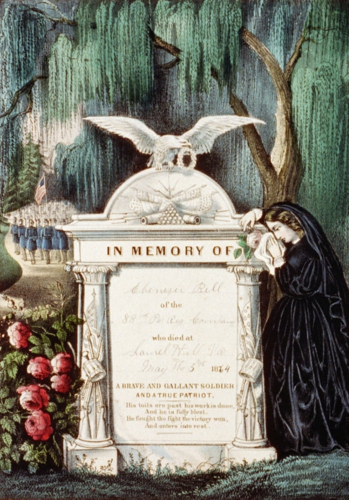 Currier & Ives Print c1865 The soldiers grave Canvas Art - (18 x 24)