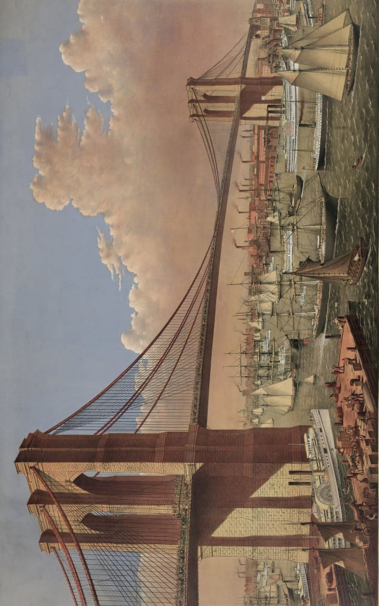 Currier & Ives Print c1877 Brooklyn Bridge Canvas Art - (18 x 24)