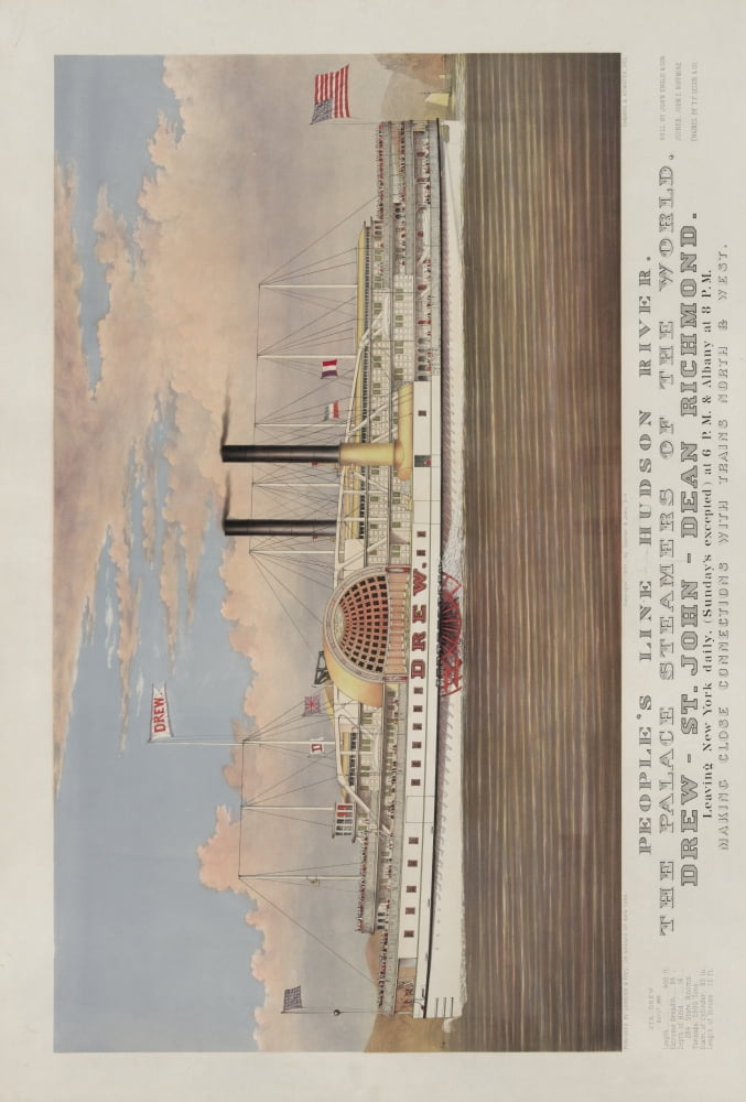 Currier & Ives Print c1877 Peoples line Hudson River Canvas Art - (18 x 24)