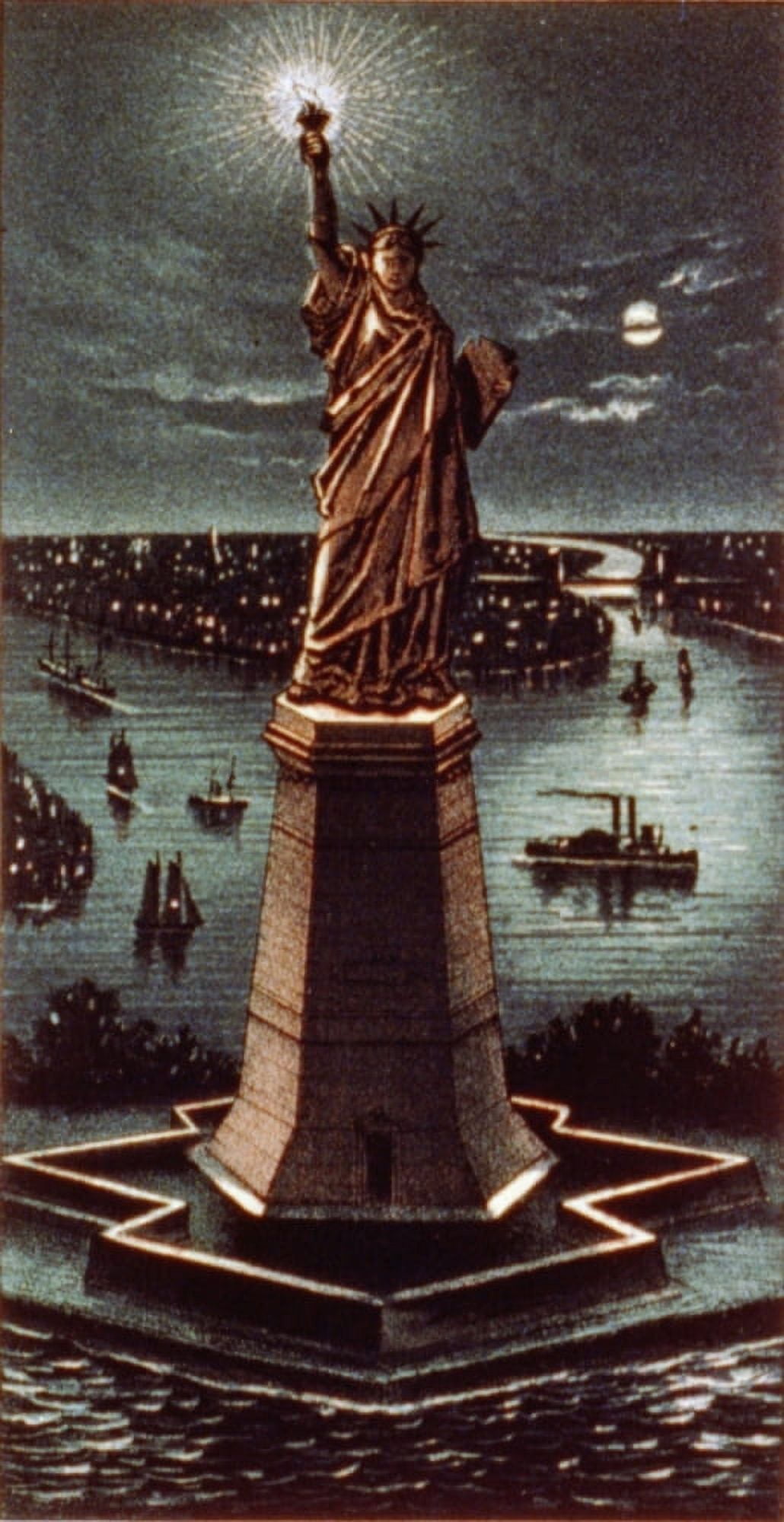 Currier & Ives Print c1884 Statue of Liberty at night Canvas Art -  (24 x 36)
