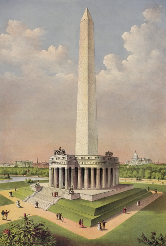 Currier & Ives Print c1885 The National Washington Monument Canvas Art - (24 x 36)