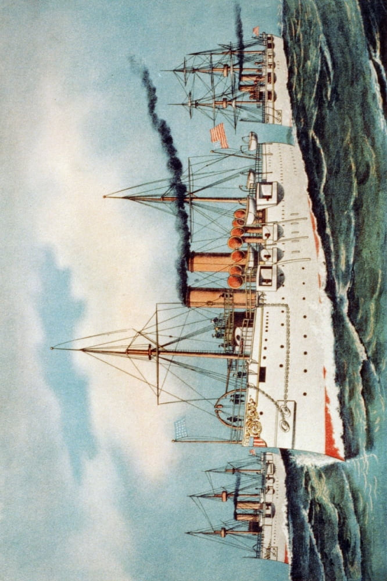 Currier & Ives Print c1893 Protected steel cruiser Philadelphia United States Navy Canvas Art - (24 x 36)