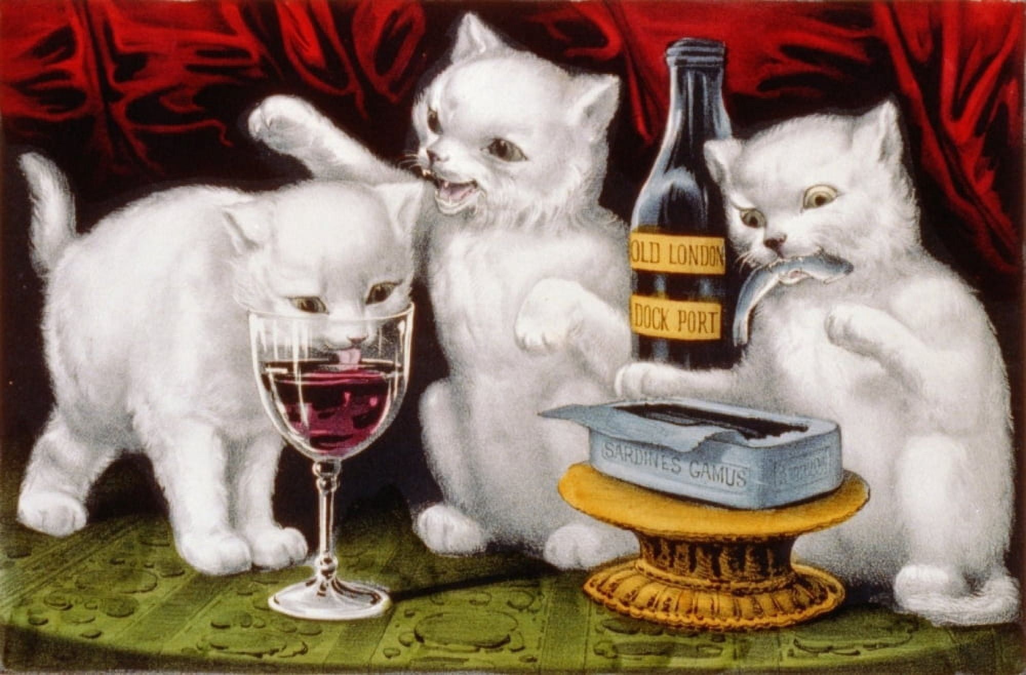 Currier & Ives Three Jolly Kittens at the feast c1871 Canvas Art - Currier & Ives (18 x 24)