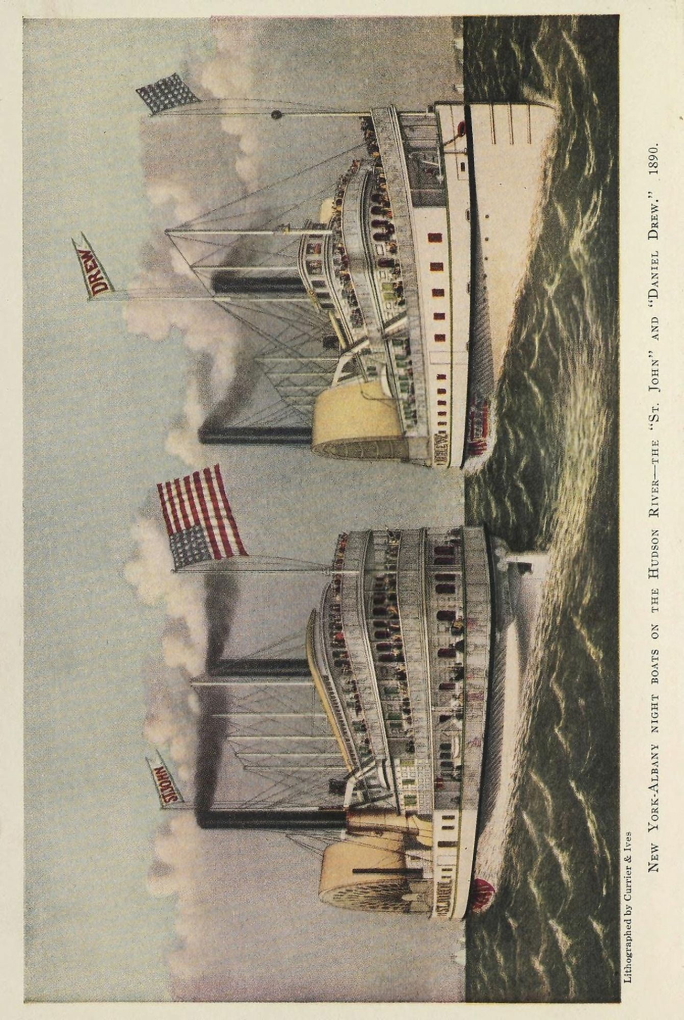Currier & Ives Valentines Manual of Old New York 1925 Steamboats on the Hudson River Canvas Art -  (18 x 24)