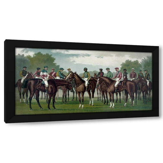 Currier and Ives 18x11 Black Modern Wood Framed Wall Art Titled - Celebrated winning horses and jockeys of the American turf