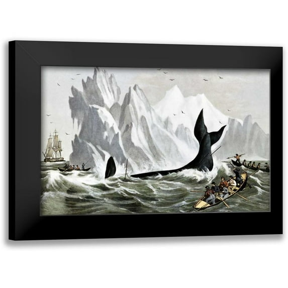 Currier and Ives 18x13 Black Modern Framed Museum Art Print Titled - Capturing The Whale