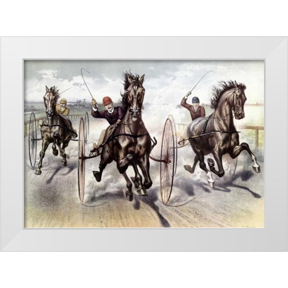Currier and Ives 24x18 White Modern Wood Framed Museum Art Print Titled - A Race For Blood