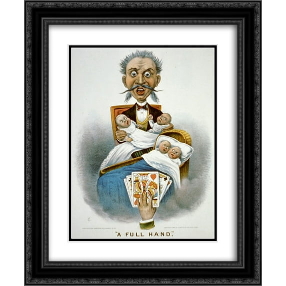 Currier and Ives 2x Matted 20x24 Black Ornate Framed Art Print 'A full hand '