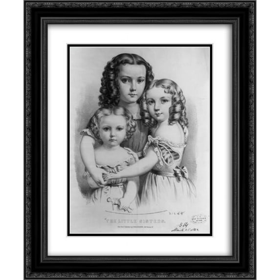 Currier and Ives 2x Matted 20x24 Black Ornate Framed Art Print 'The little sisters '