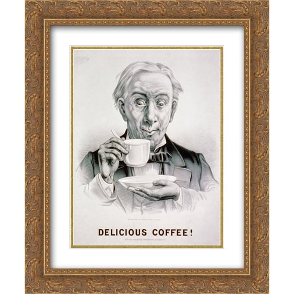 Currier and Ives 2x Matted 20x24 Gold Ornate Framed Art Print 'Delicious Coffee! '