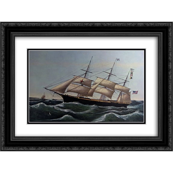 Currier and Ives 2x Matted 24x18 Black Ornate Framed Art Print 'Clipper Ship 'Dreadnought' '