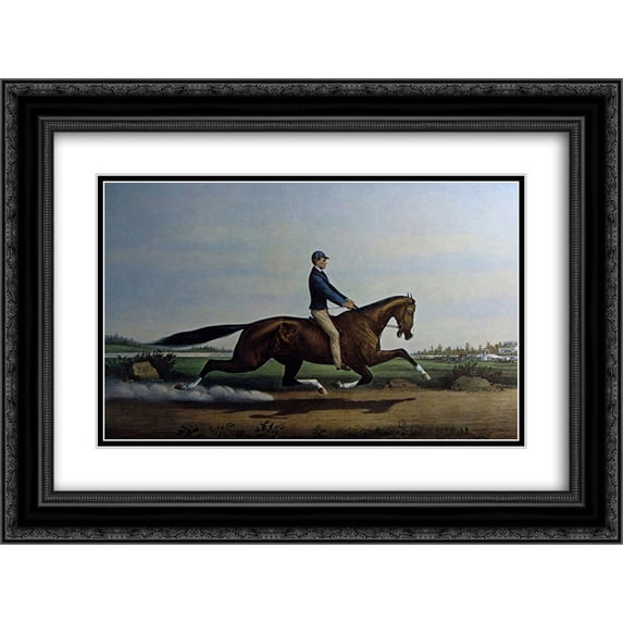 Currier and Ives 2x Matted 24x18 Black Ornate Framed Art Print 'Dexter, 'The King of The Turf' '
