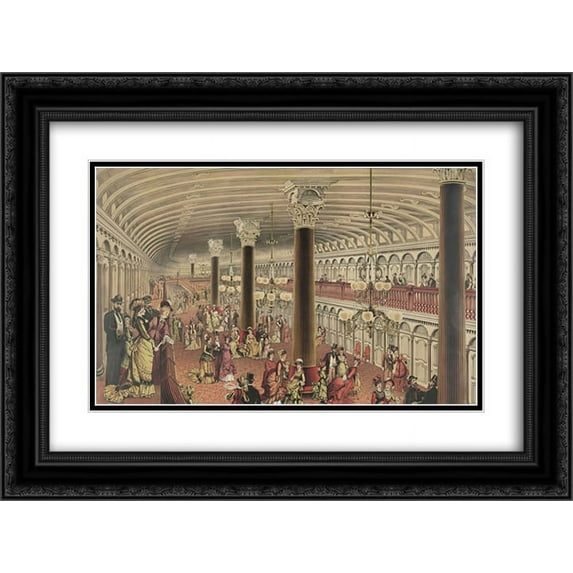 Currier and Ives 2x Matted 24x18 Black Ornate Framed Art Print 'Grand saloon of Hudson River steamboat Drew '