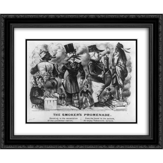 Currier and Ives 2x Matted 24x20 Black Ornate Framed Art Print 'The smoker's promenade '
