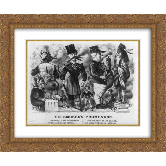 Currier and Ives 2x Matted 24x20 Gold Ornate Framed Art Print 'The smoker's promenade '