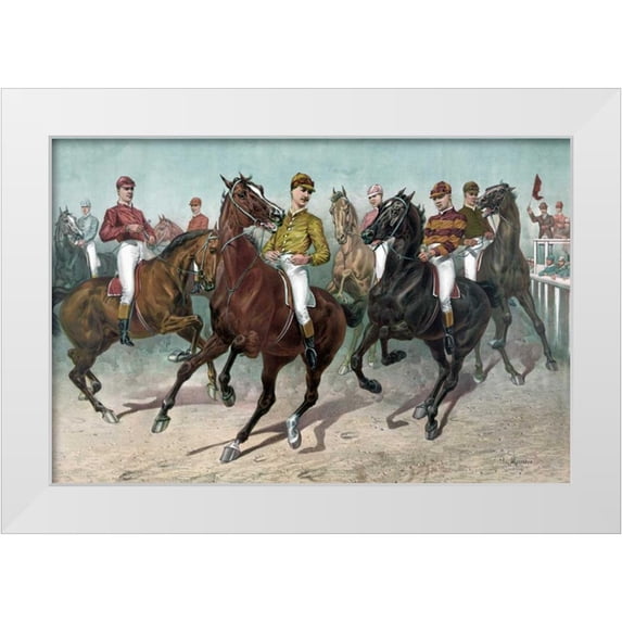 Currier and Ives 32x23 White Modern Wood Framed Museum Art Print Titled - Eager for the race