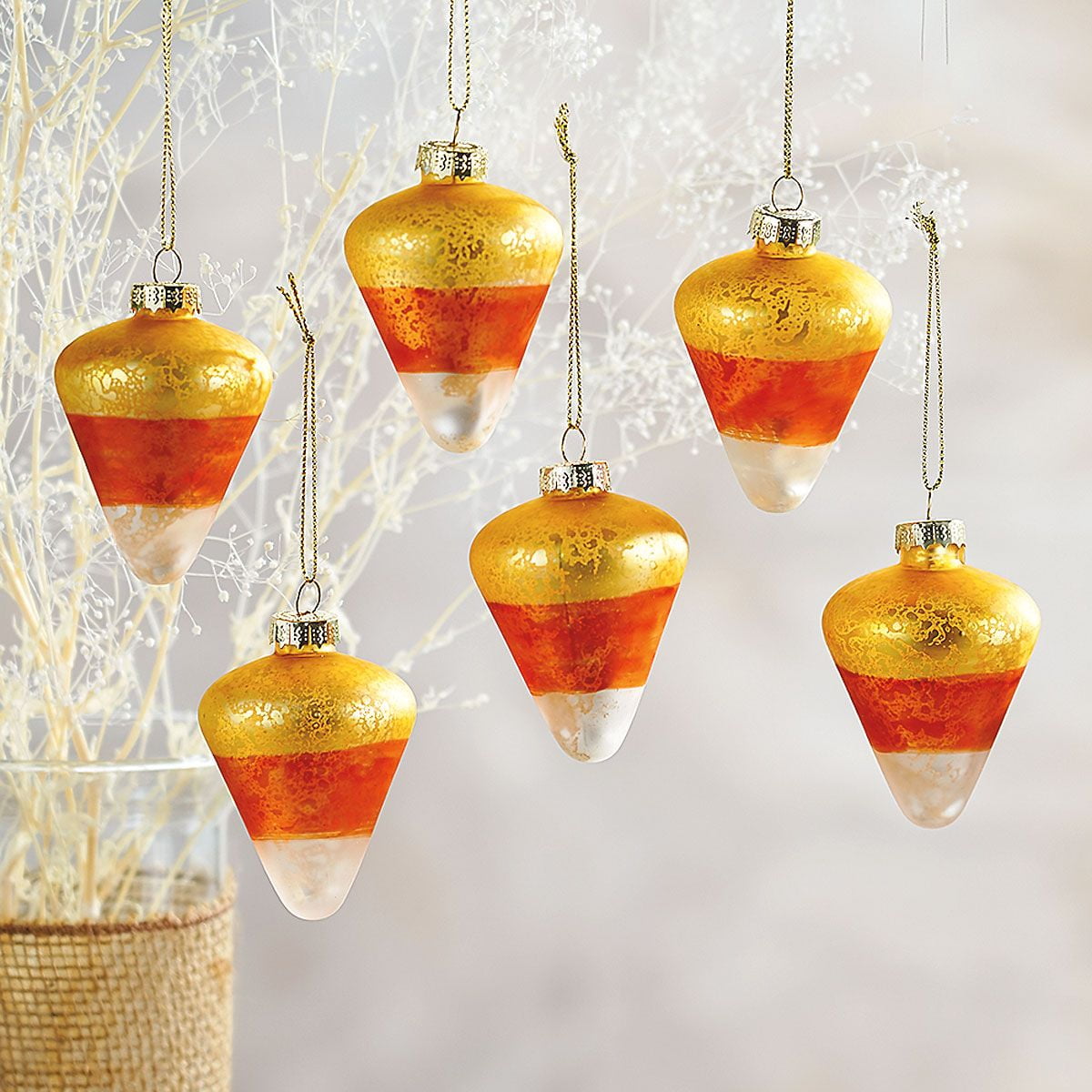 Currrent Glass Candy Corn Halloween Ornaments - Set of 6 Mini Halloween  Tree Decorations