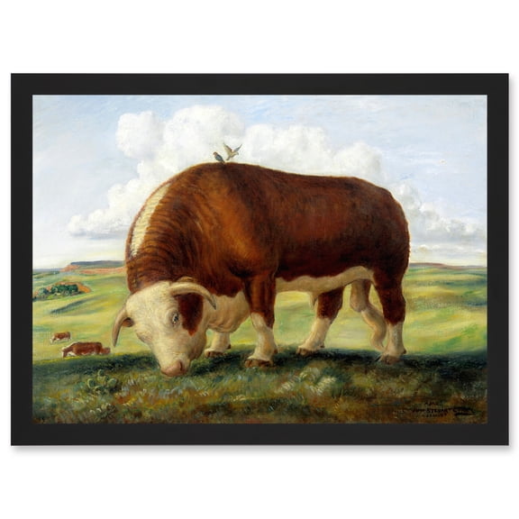 Curry Ajax Hereford Bull Cow Birds Landscape Painting Artwork Framed Wall Art Print A4
