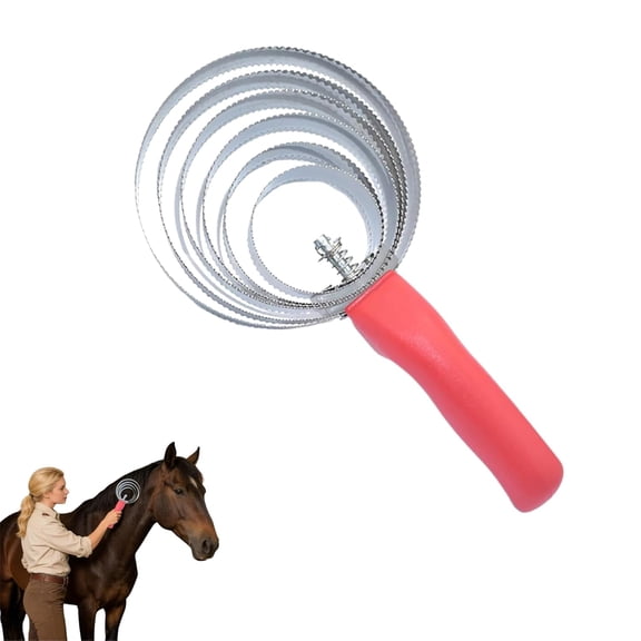 Curry Comb Horse Brush, 5 Rings Reversible Stainless Steel Shedding Comb with Soft Touch Grip, for Horses Dogs & Livestock Grooming1 PC