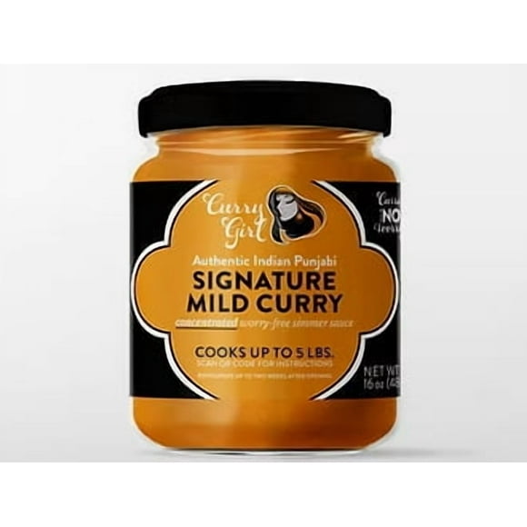 Curry Girl Signature Curry Sauce, Hot, 16 oz Authentic Indian Simmer Sauce, Serves Up to 5 lbs Protein, All Natural, Gluten-Free, Vegan
