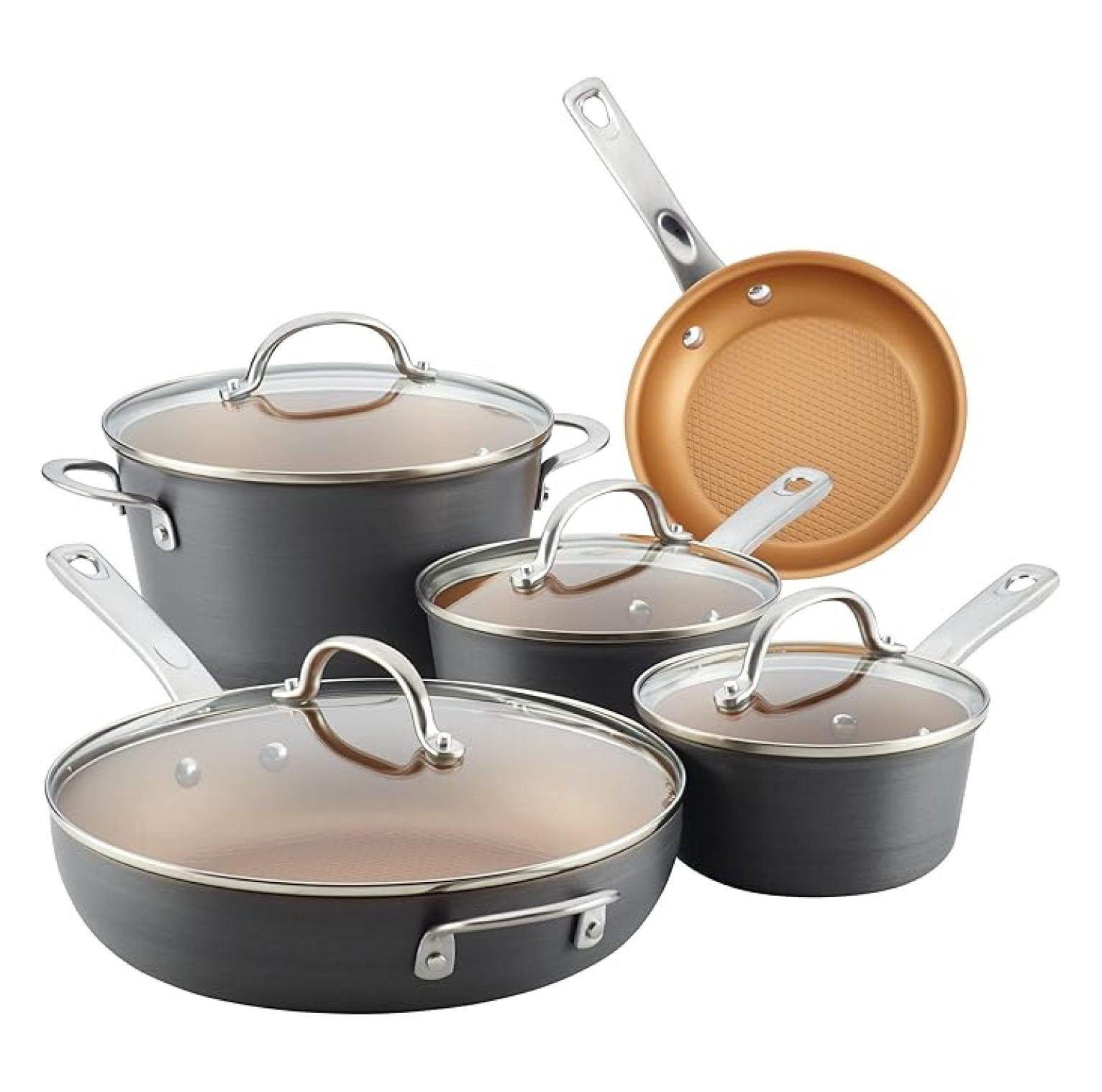 Curry Kitchenware Curry Home Collection Hard Anodized Nonstick Cookware Pots and Pans Set, 9 Piece, Charcoal Gray