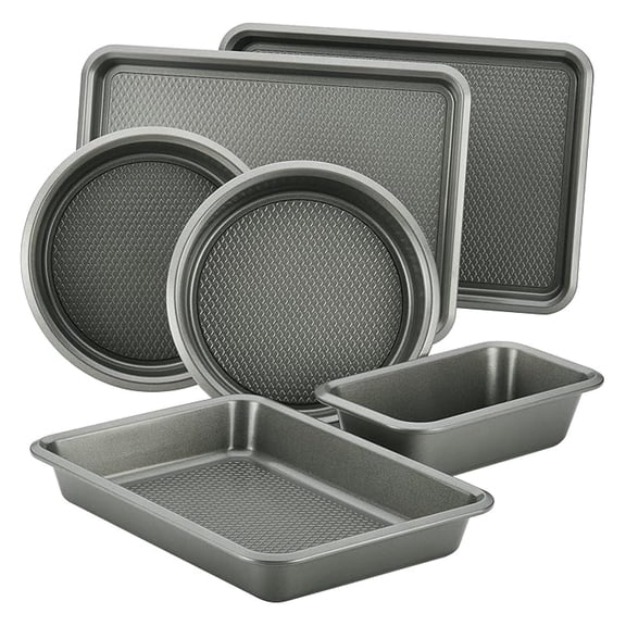 Curry Nonstick Bakeware Set with Nonstick Bread Pan, Cookie Sheet, Baking Pan, Baking Sheet and Cake Pans - 6 Piece, SIlver